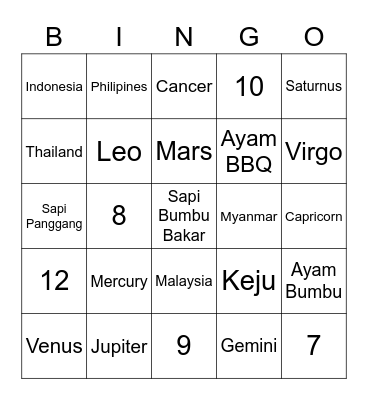 Rolando's Bingo Card
