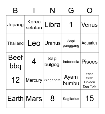 Punya Erza Bingo Card