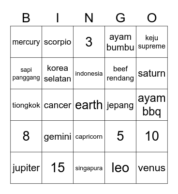 THEALINE BINGO Card