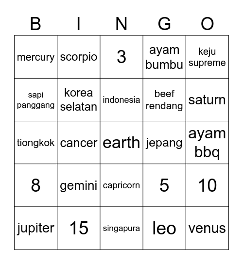 THEALINE BINGO Card