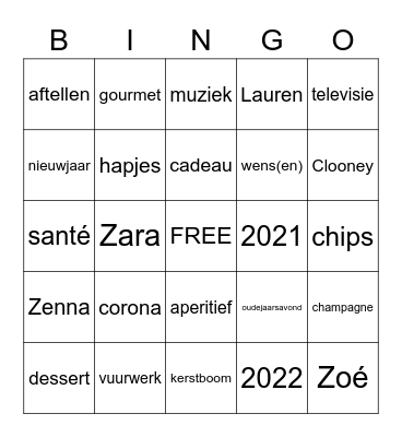 Oudejaarsbingo Card