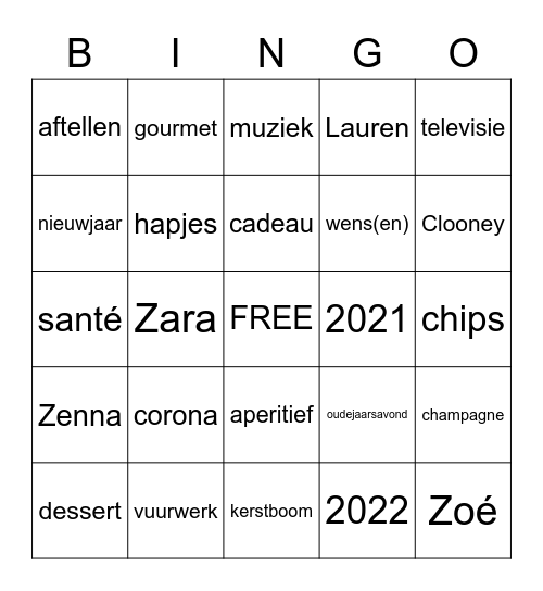 Oudejaarsbingo Card