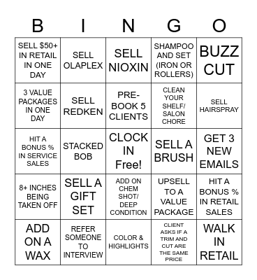 Hair Cuttery Bingo Card