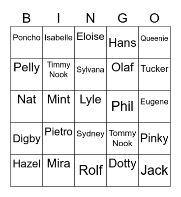 Irri Animal Crossing (ROUND 1) Bingo Card