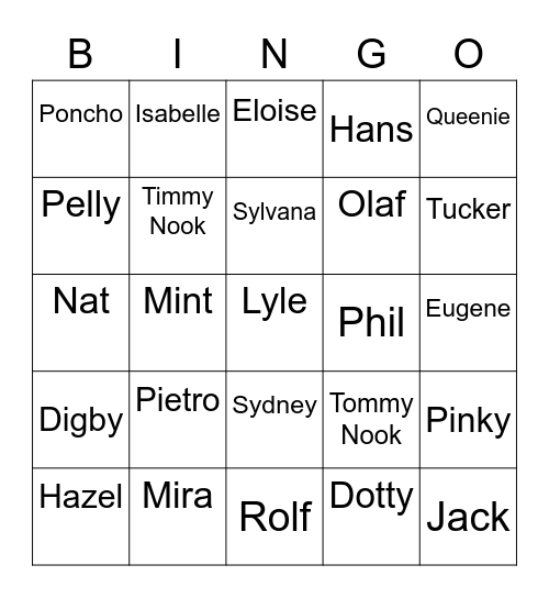 Irri Animal Crossing (ROUND 1) Bingo Card