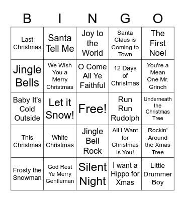 Christmas Song Bingo Card