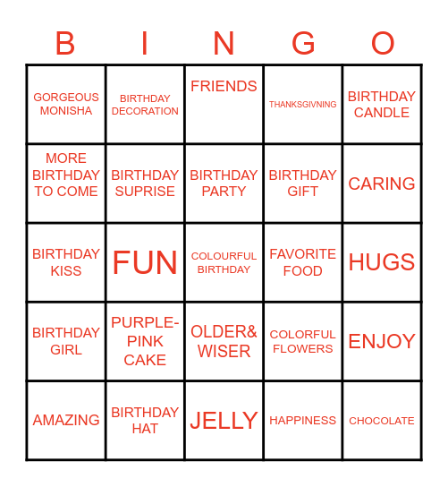 BIRTHDAY APRTY Bingo Card