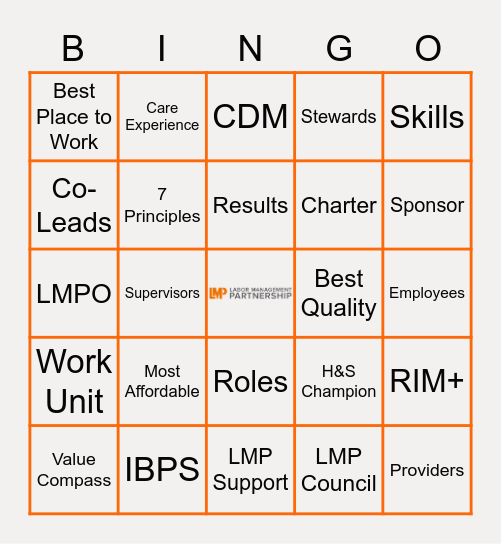 LMP Bingo Night Bingo Card