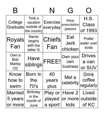 Getting To Know You Bingo Card