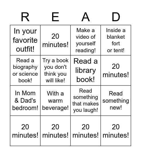 Winter Break Bingo Card