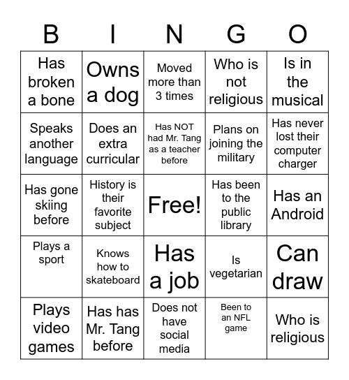 Mr. Tang's History Bingo Card