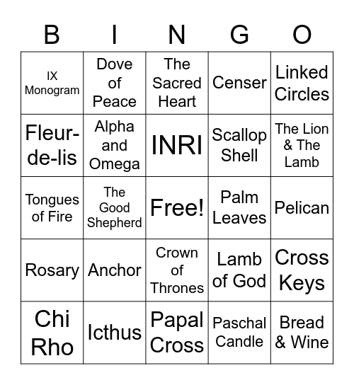 Christian Symbols Bingo Card