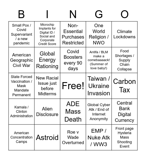 2022 BINGO Card