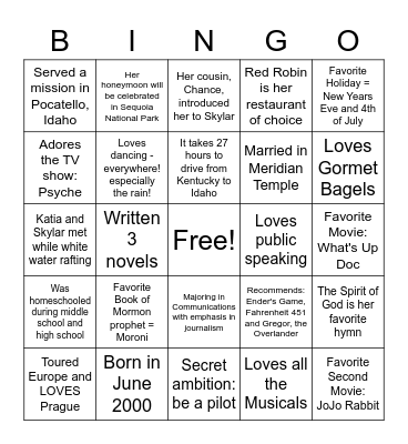 Katia Bingo Card