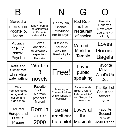 Katia Bingo Card