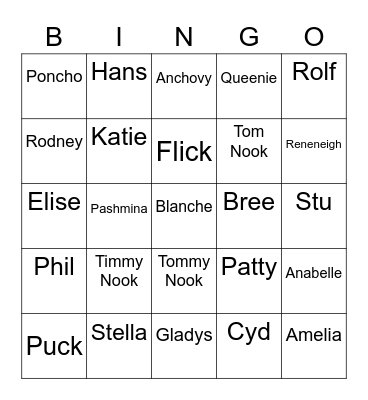 Hunnel Animal Crossing (ROUND 1) Bingo Card