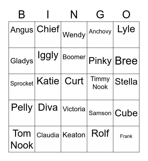 Pansparce Animal Crossing (ROUND 2) Bingo Card