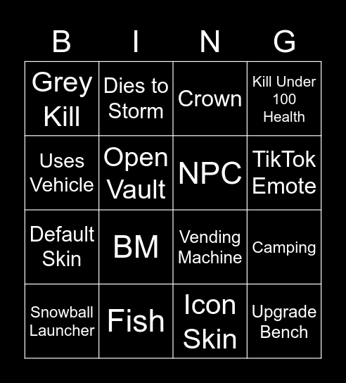 FORTNITE Bingo Card