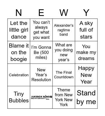 JukeBox Bingo New Years Bingo Card