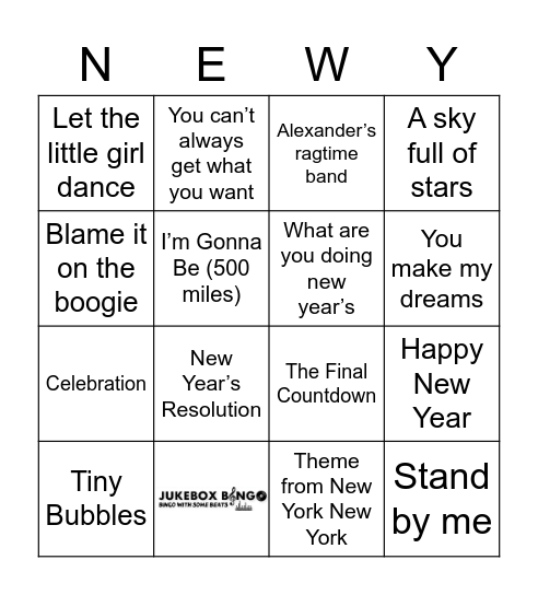 JukeBox Bingo New Years Bingo Card