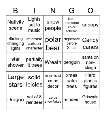 Christmas Lights Bingo Card