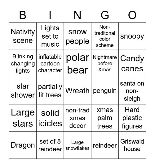 Christmas Lights Bingo Card