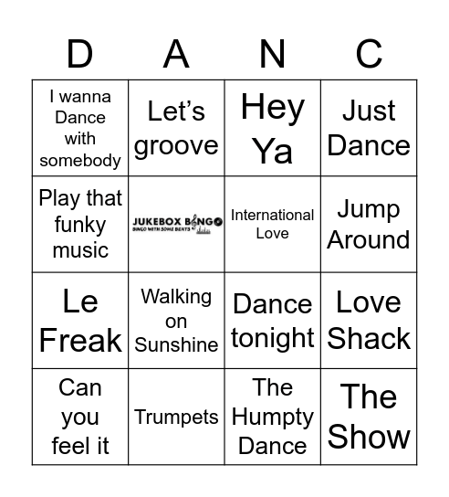 JukeBox Bingo Dance Bingo Card