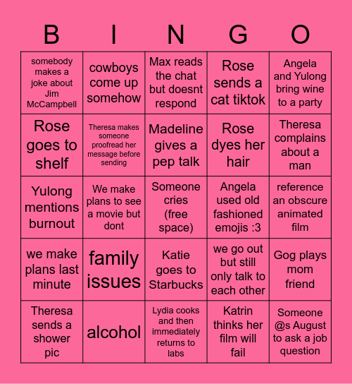 Hot Girl Squad Chat Bingo Card