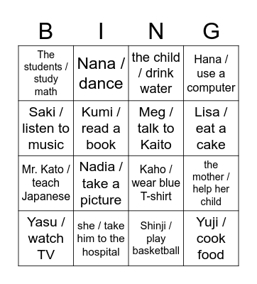 What are they doing? Bingo Card