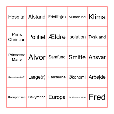 DRONNINGENS NYTÅRSBINGO Card