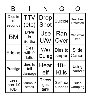 BigPuffer Warzone Bingo 11/12/21 Bingo Card