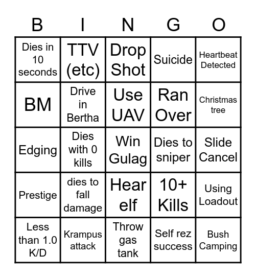 BigPuffer Warzone Bingo 11/12/21 Bingo Card