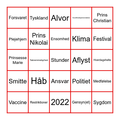 DRONNINGENS NYTÅRSBINGO Card