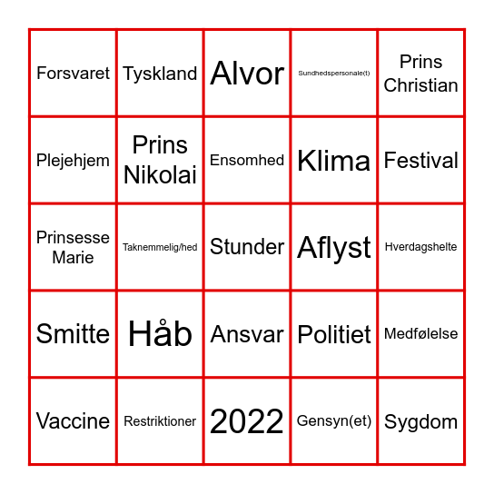 DRONNINGENS NYTÅRSBINGO Card