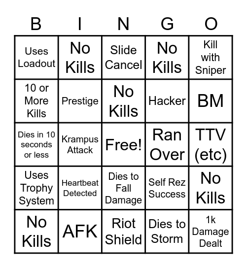 Warzone Bingo Card