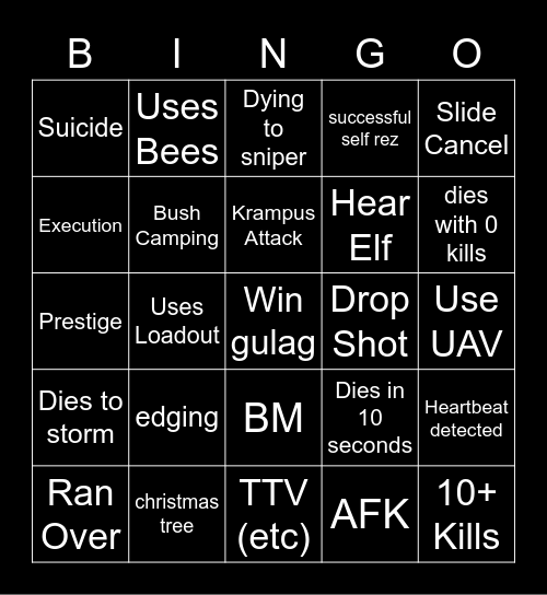 Big Puffer Warzone Bingo Card