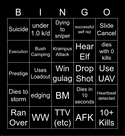 Big Puffer Warzone Bingo Card