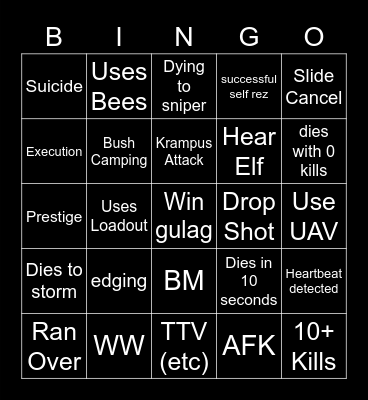 Big Puffer Warzone Bingo Card