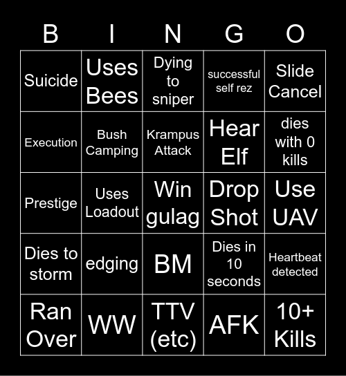 Big Puffer Warzone Bingo Card