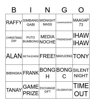 THURSDAY GROUP IN TANAY Bingo Card
