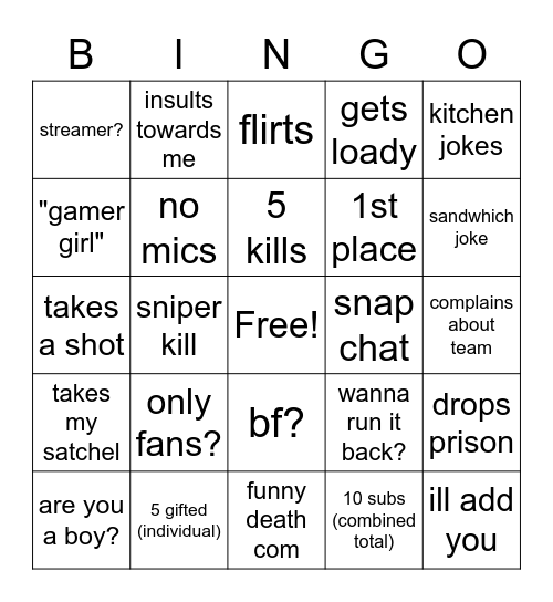 COD BINGO Card