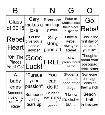 Graduation Bingo Card