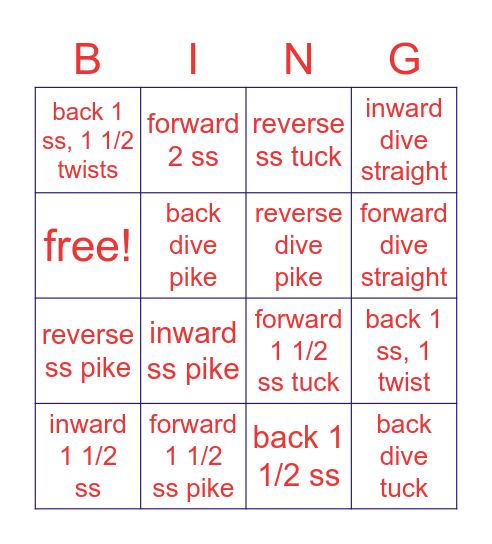 divers bingo Card