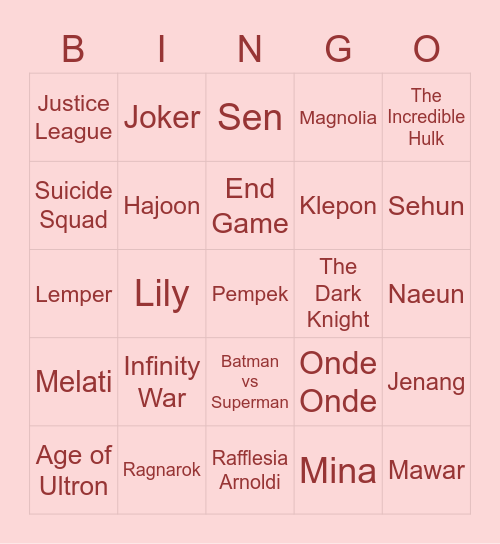 Jisoo Bingo Card