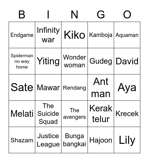 Pny yiting Bingo Card