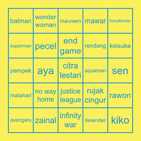 punya aya Bingo Card