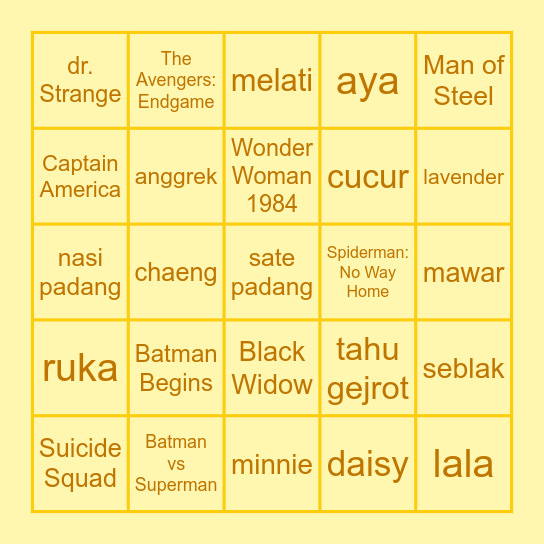 Chaeng Bingo Card