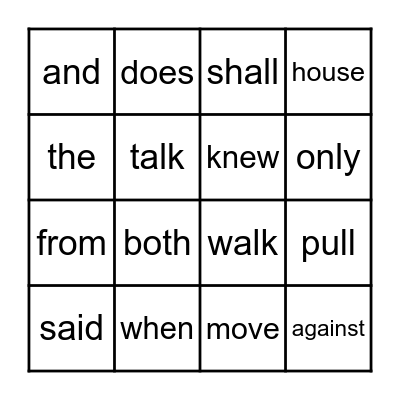 Trick Words Bingo Card