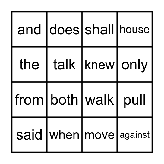 Trick Words Bingo Card