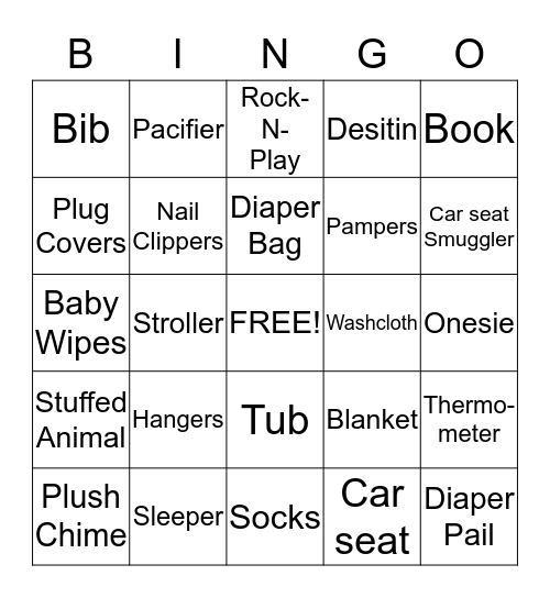 Kelly's Shower Bingo Card